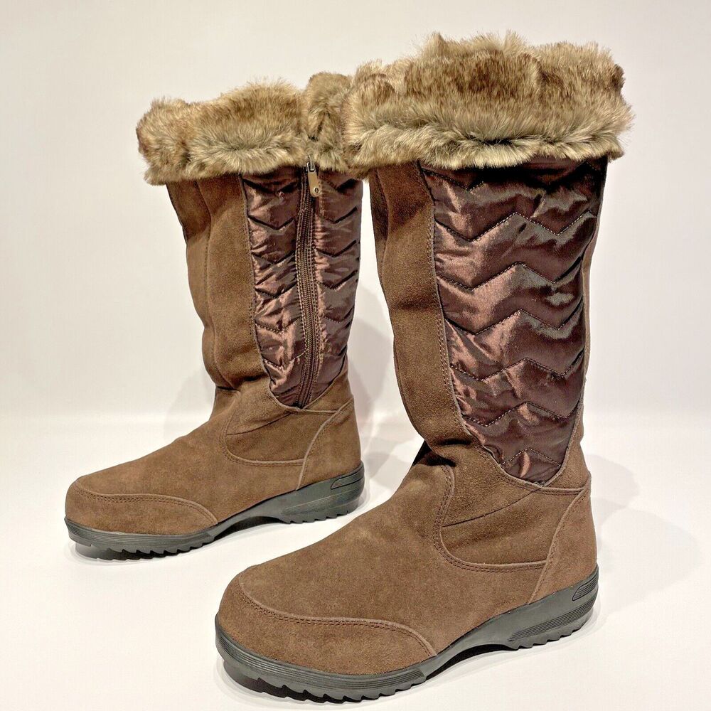 NWOB Lands’ End Sophia Tall Zip Snow Winter Boots Brown Suede Fur Women’s Size 8 - Picture 1 of 8